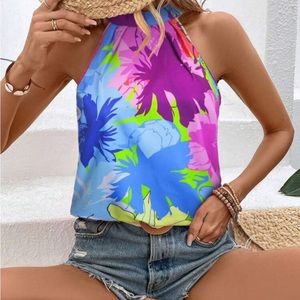 New floral print sleeveless halter